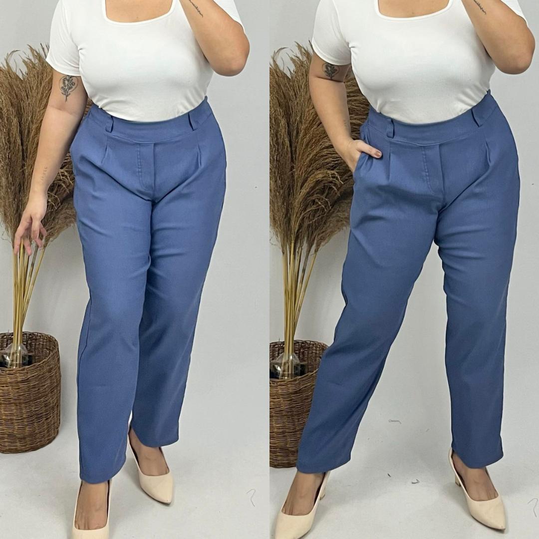 Arspire Fashion Corporate Plus Size High Waist Pull-Up Pants - Denim Blue
