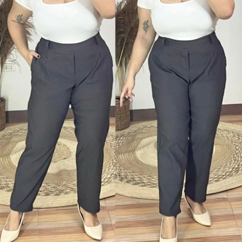 Arspire Fashion Corporate Plus Size High Waist Pull-Up Pants - Dark Gray
