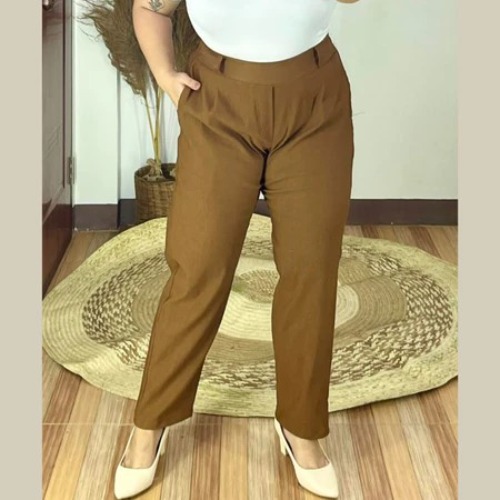 Arspire Fashion Corporate Plus Size High Waist Pull-Up Pants - Brown