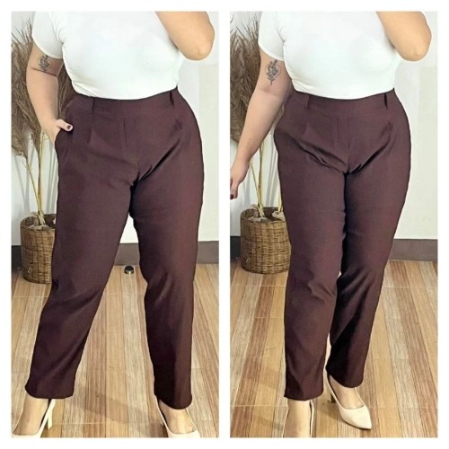 Arspire Fashion Corporate Plus Size High Waist Pull-Up Pants - Choco