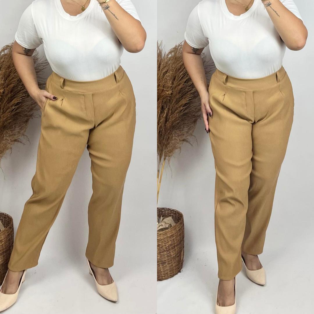 Arspire Fashion Corporate Plus Size High Waist Pull-Up Pants - Khaki