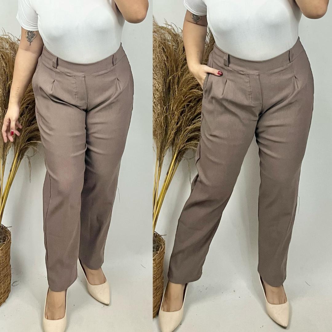 Arspire Fashion Corporate Plus Size High Waist Pull-Up Pants - Taupe