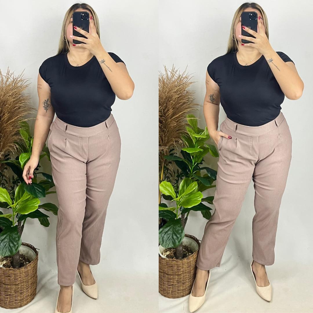 Arspire Fashion Corporate Regular Size High Waist Pull-Up Pants - Taupe
