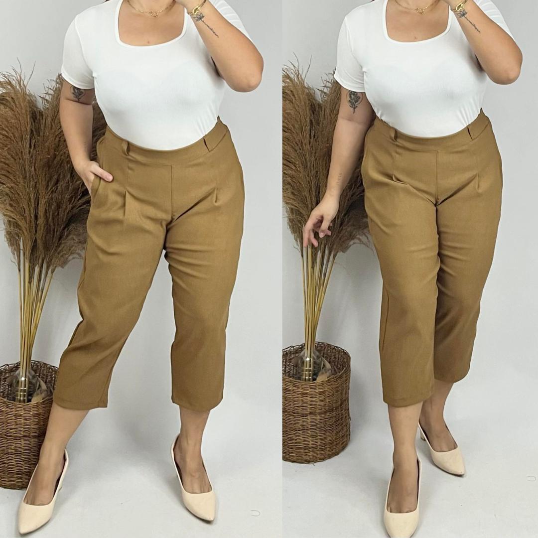 Arspire Fashion Casual Plus Size Cropped Pedal Pants - Mocha