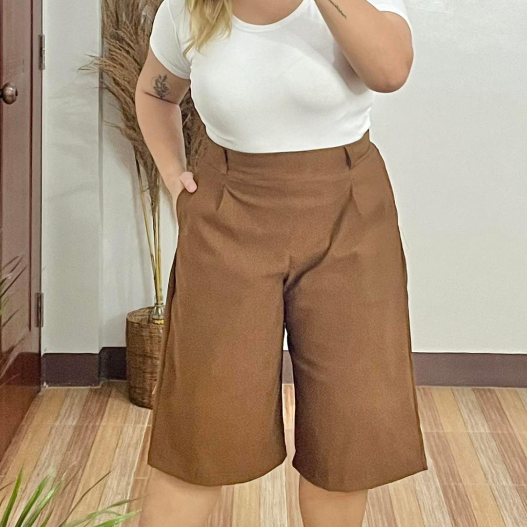 Arspire Fashion Casual Plus Size Wide Leg Capri Pants - Brown