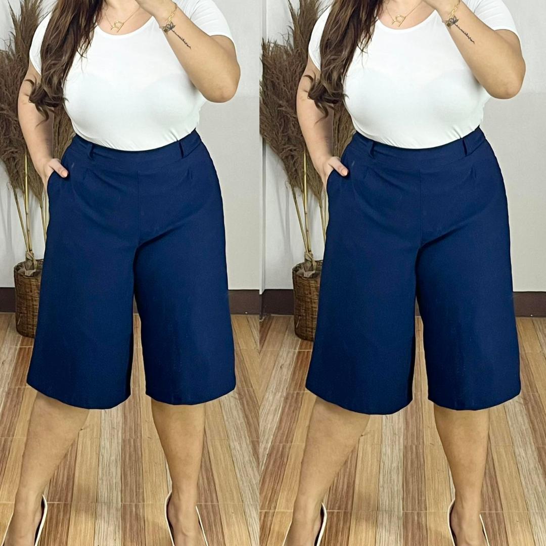 Arspire Fashion Casual Plus Size Wide Leg Capri Pants - Navy Blue