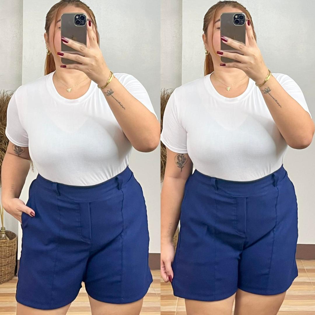 Arspire Fashion Casual Plus Size Pull-Up Crotch Summer Woven Short - Navy Blue