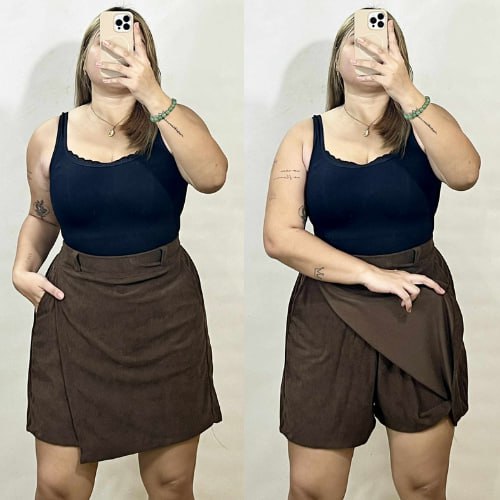 Arspire Fashion Casual Plus Size Skort with Functional Side Pockets - Brown