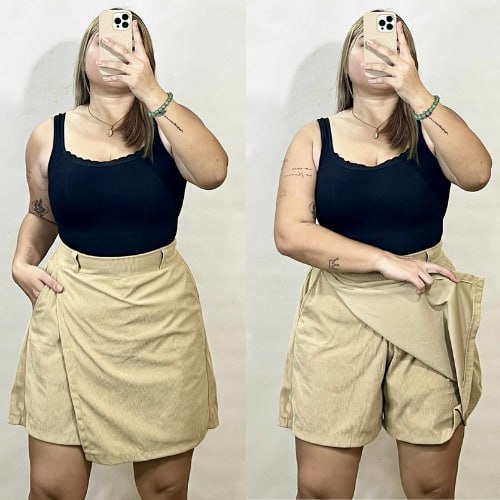 Arspire Fashion Casual Plus Size Skort with Functional Side Pockets - Cream