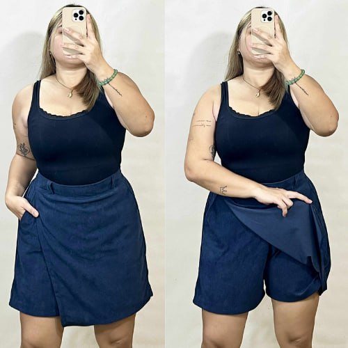 Arspire Fashion Casual Plus Size Skort with Functional Side Pockets - Navy Blue