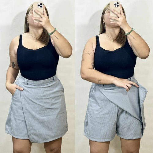 Arspire Fashion Casual Plus Size Skort with Functional Side Pockets Slate Gray