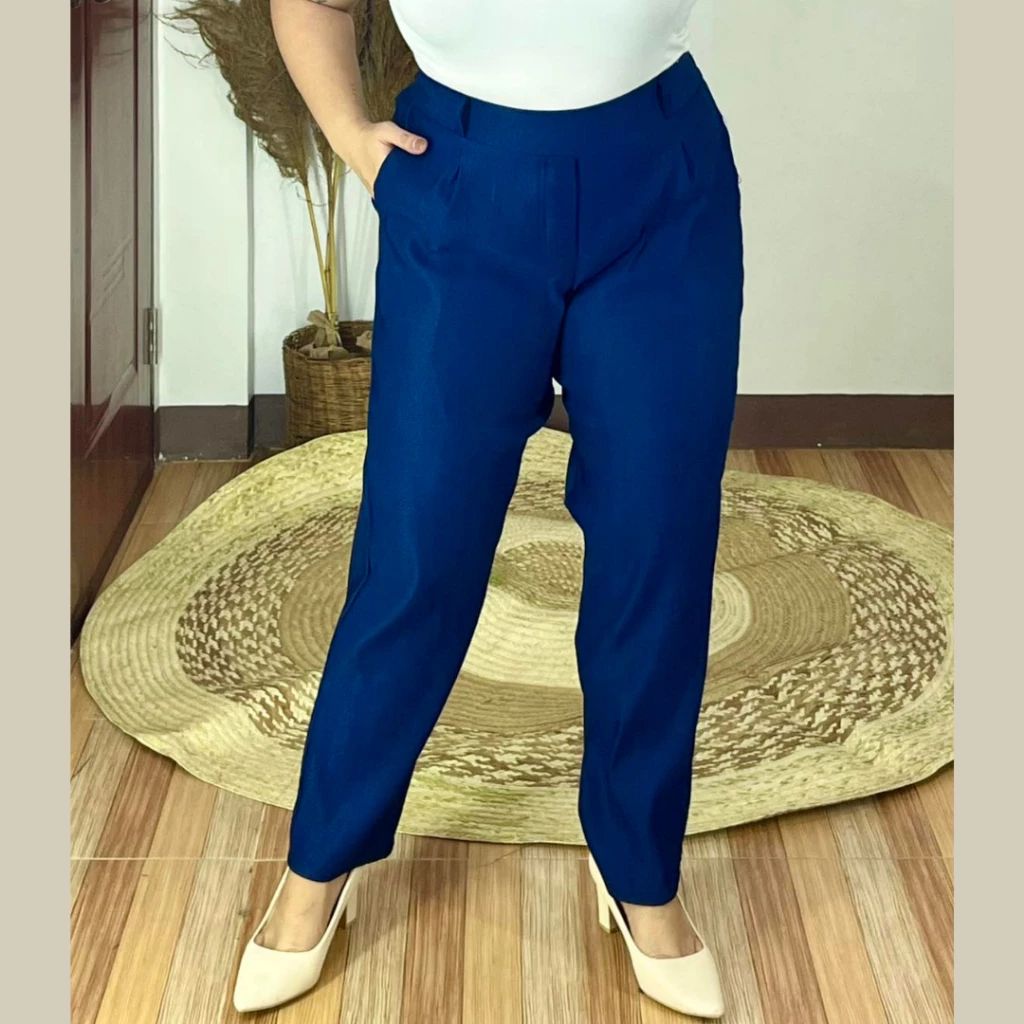 Corporate Plus Size High Waist Pull-Up Pants - Blue
