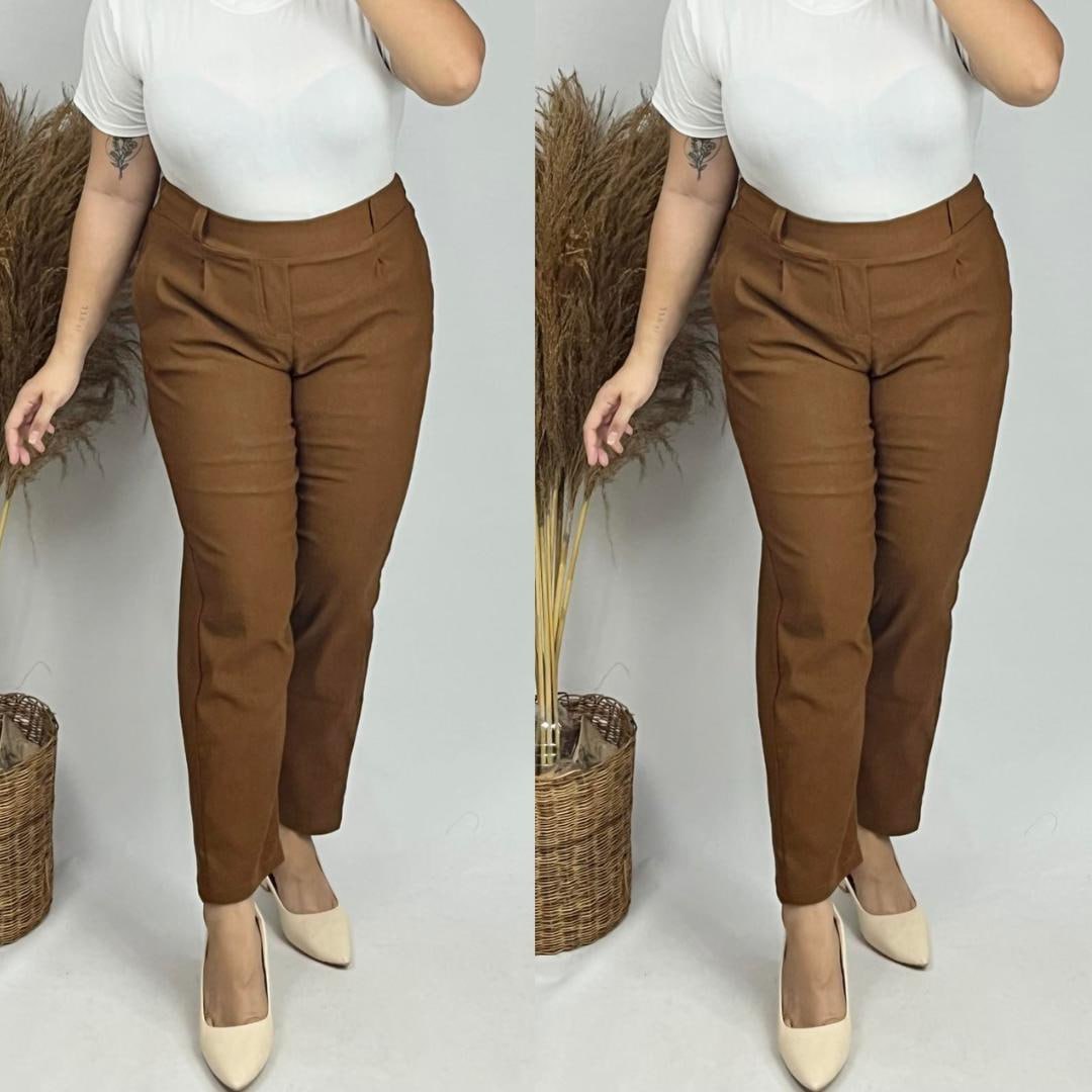 Corporate Regular Size High Waist Pull-Up Pants - Brown