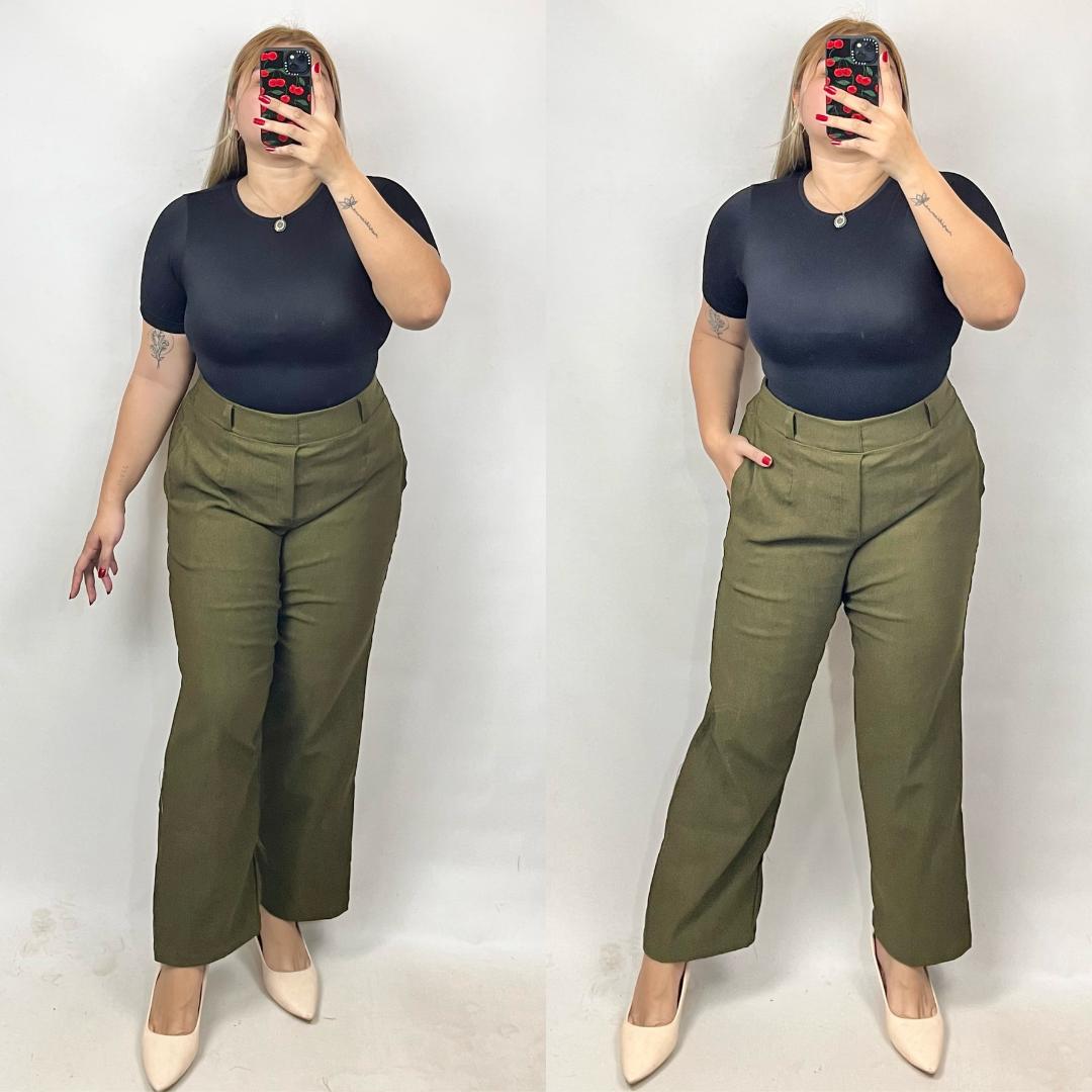 Corporate Plus Size Classic Straight Cut Pants - Army Green