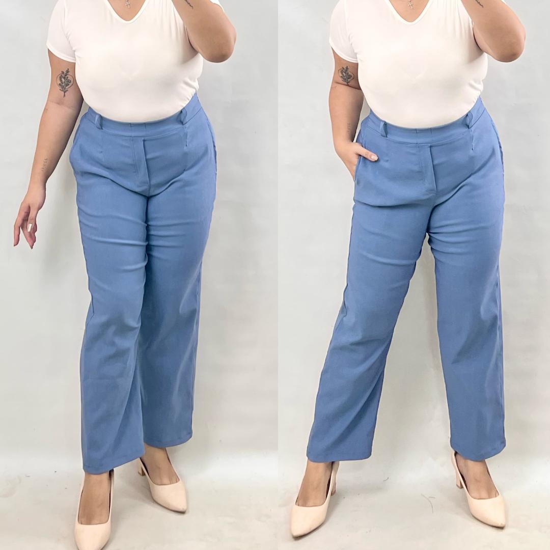 Corporate Plus Size Classic Straight Cut Pants - Denim Blue