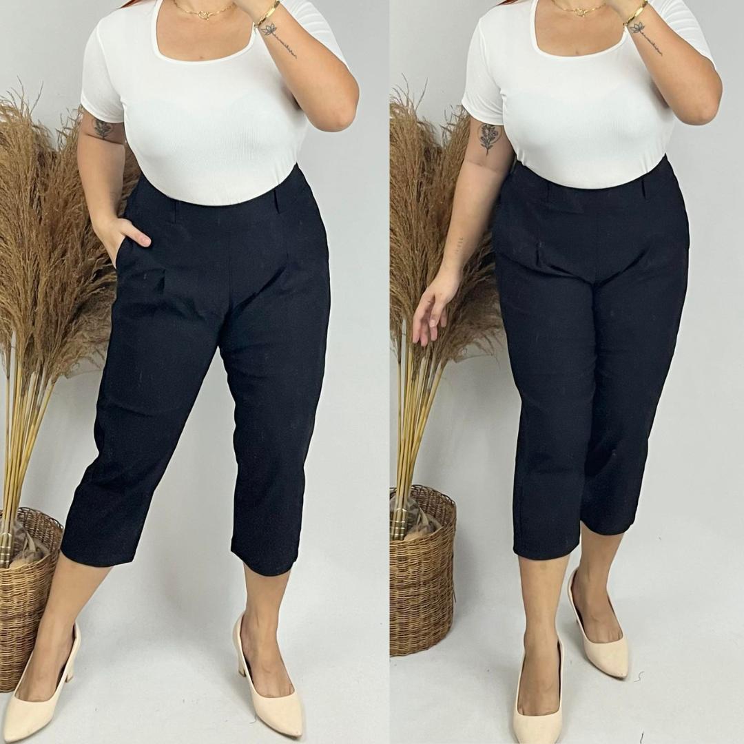 Casual Plus Size Cropped Pedal Pants - Black
