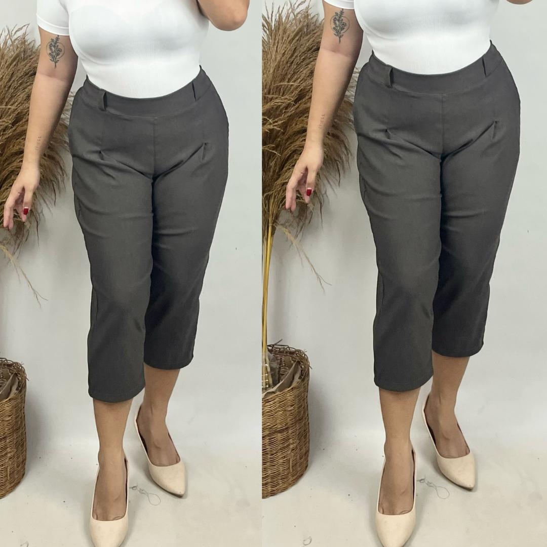 Casual Plus Size Cropped Pedal Pants - Charcoal Gray