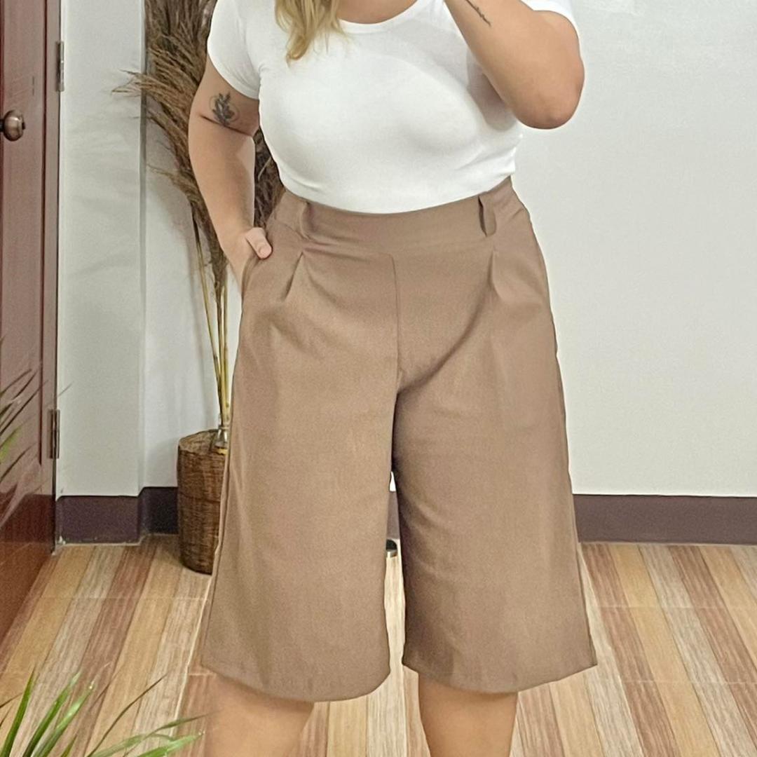 Casual Plus Size Wide Leg Capri Pants - Mocha