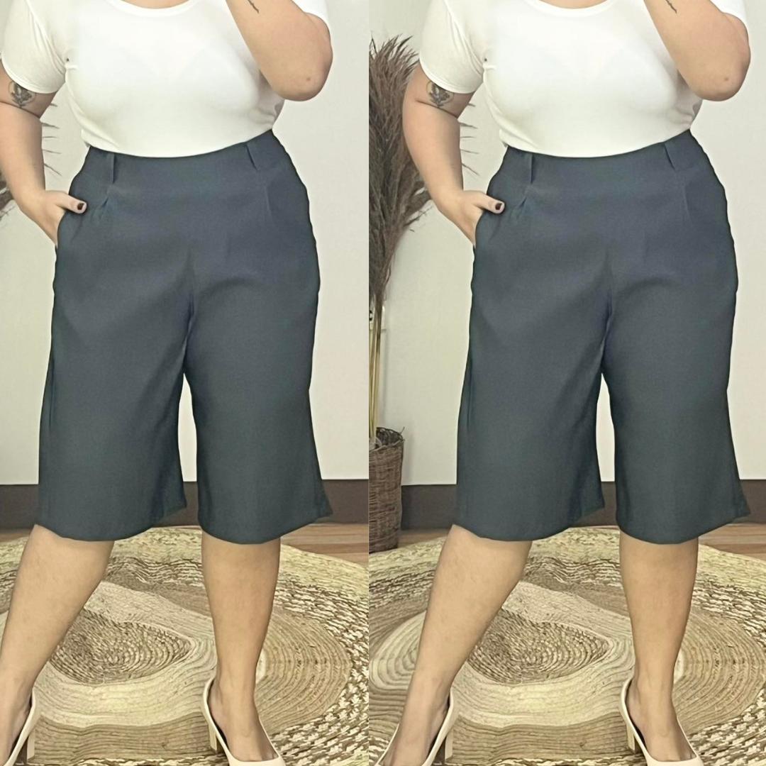 Casual Plus Size Wide Leg Capri Pants - Charcoal Gray