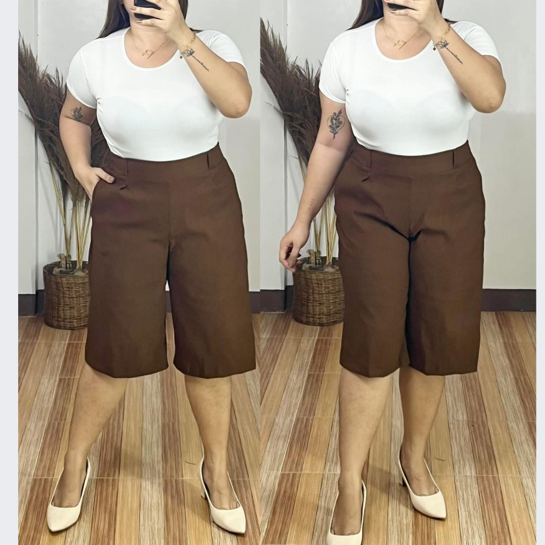 Casual Plus Size Wide Leg Capri Pants - Choco