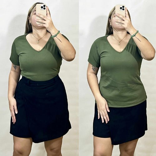 Casual Plus Size V-Neck Full Length Knitted Top - Army Green