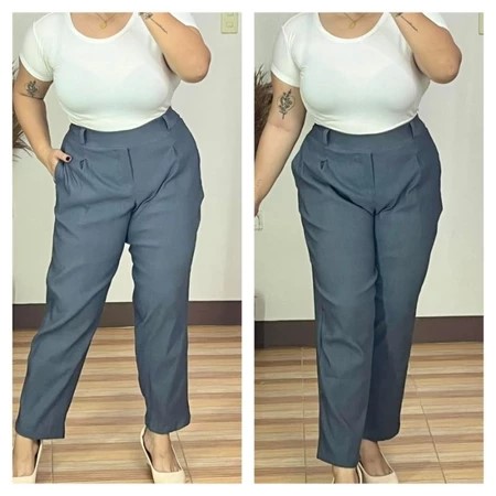 Corporate Plus Size High Waist Pull-Up Pants - Charcoal Gray