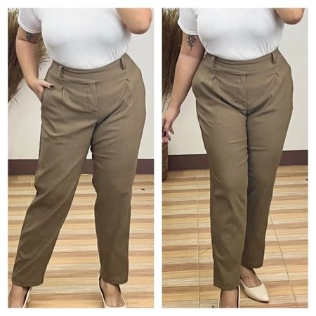 Corporate Plus Size High Waist Pull-Up Pants - Cappuccino