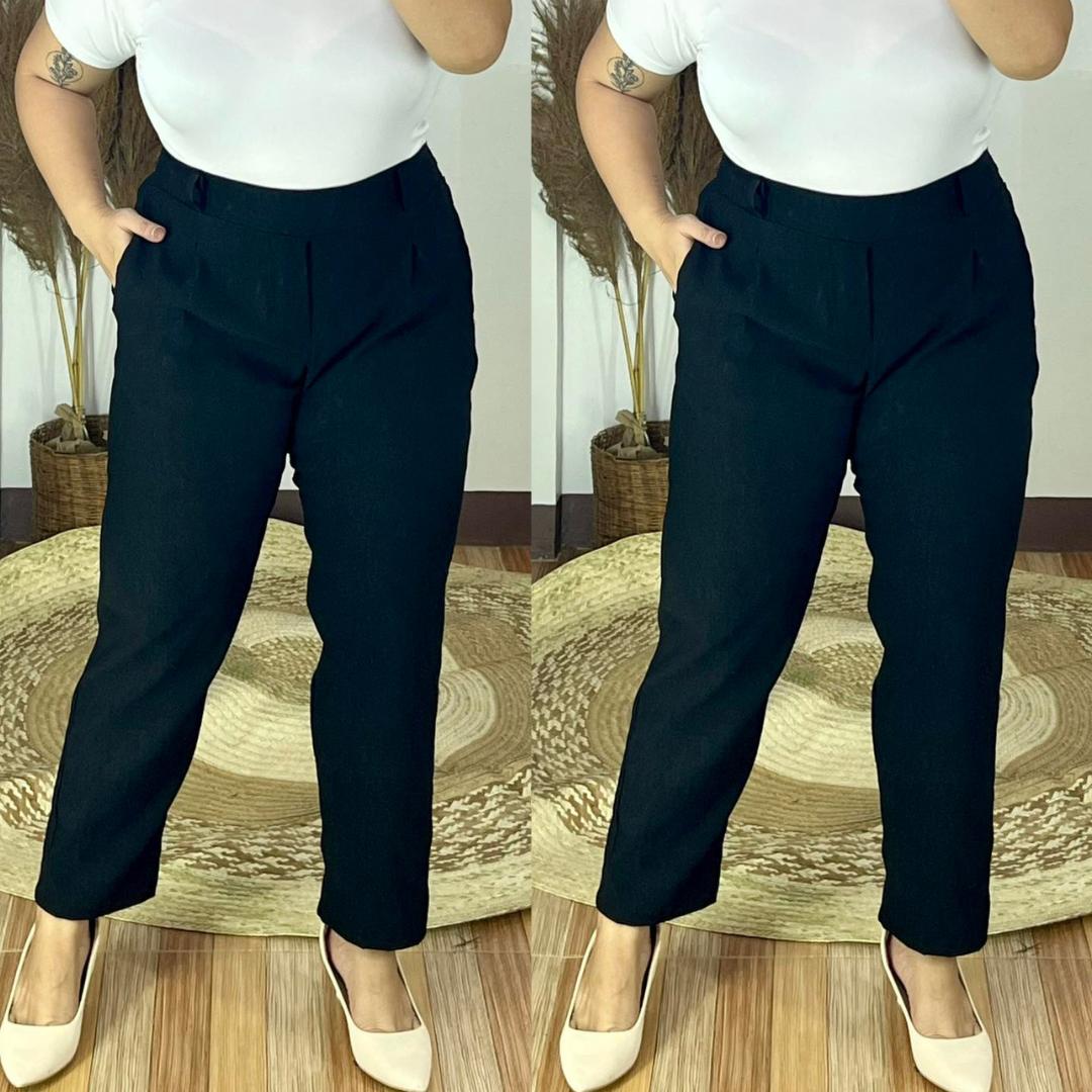 Corporate Plus Size High Waist Pull-Up Pants - Black
