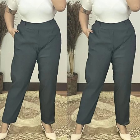 Corporate Plus Size High Waist Pull-Up Pants - Dark Ash Gray