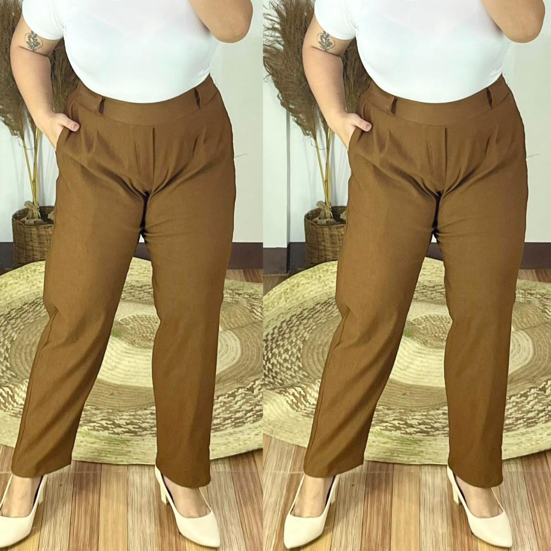 Corporate Plus Size High Waist Pull-Up Pants - Brown