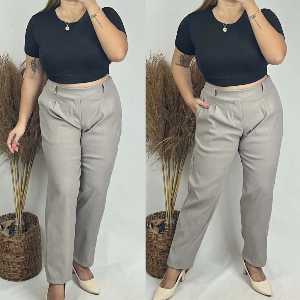 Corporate Plus Size High Waist Pull-Up Pants - Harbor Gray