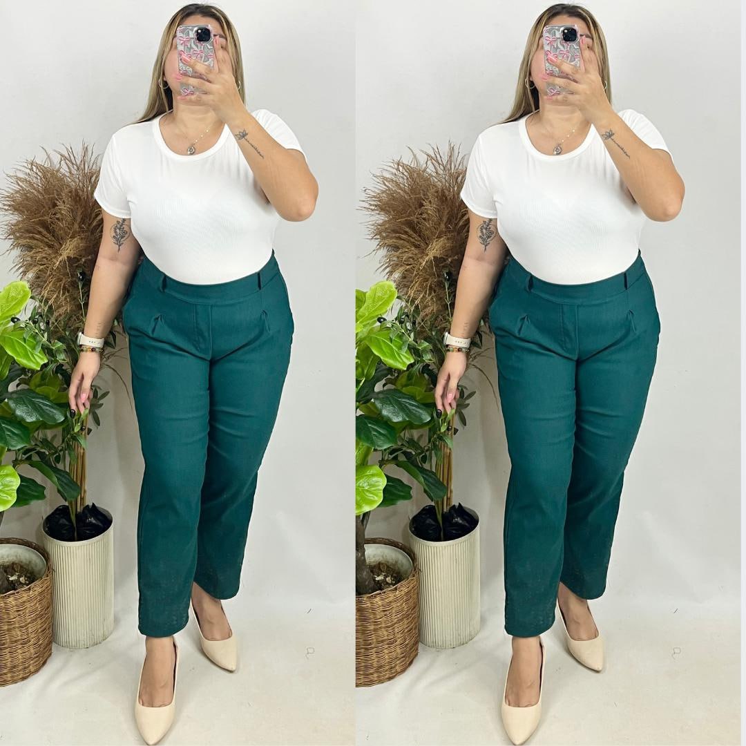 Corporate Regular Size High Waist Pull-Up Pants - Emerald