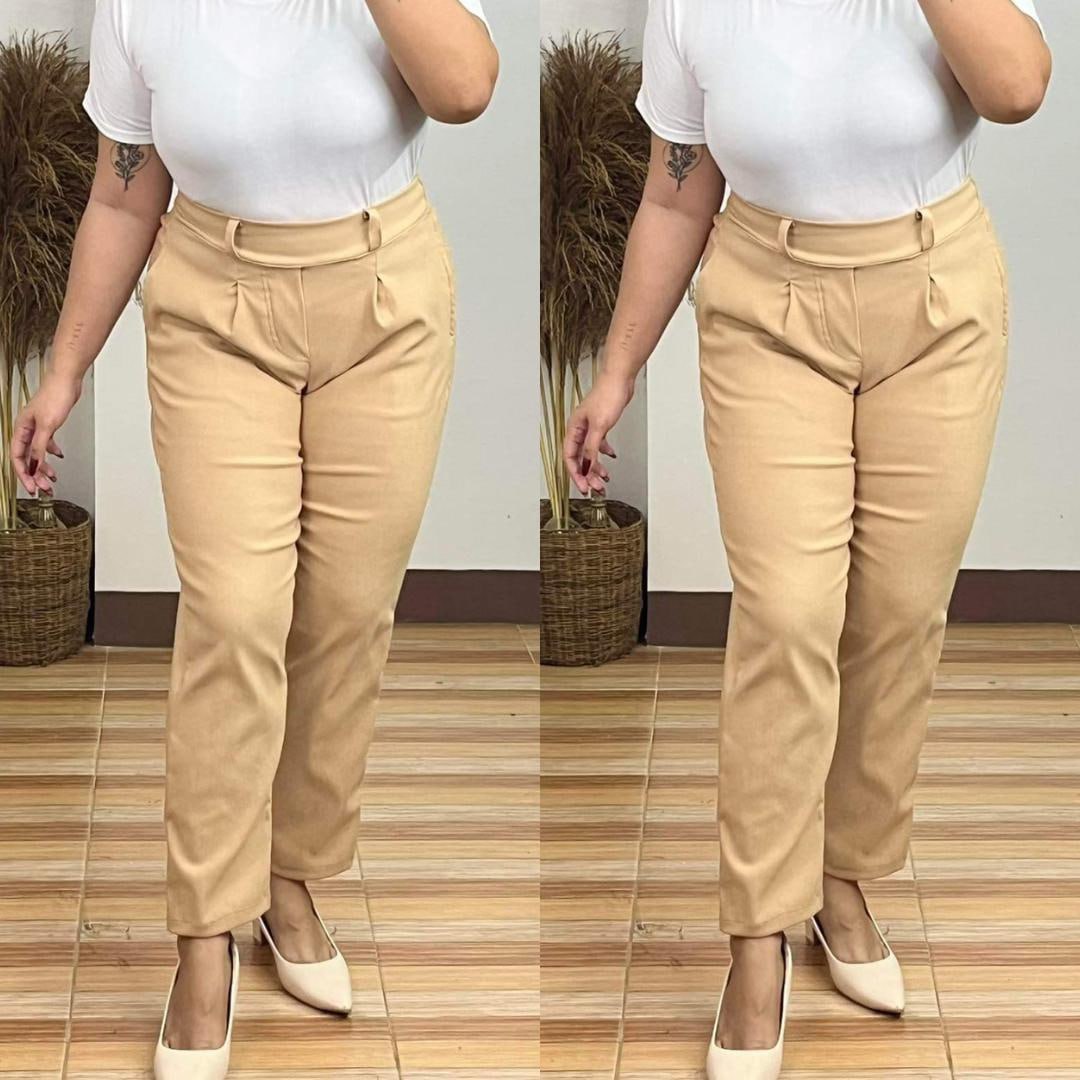 Corporate Regular Size High Waist Pull-Up Pants - Khaki