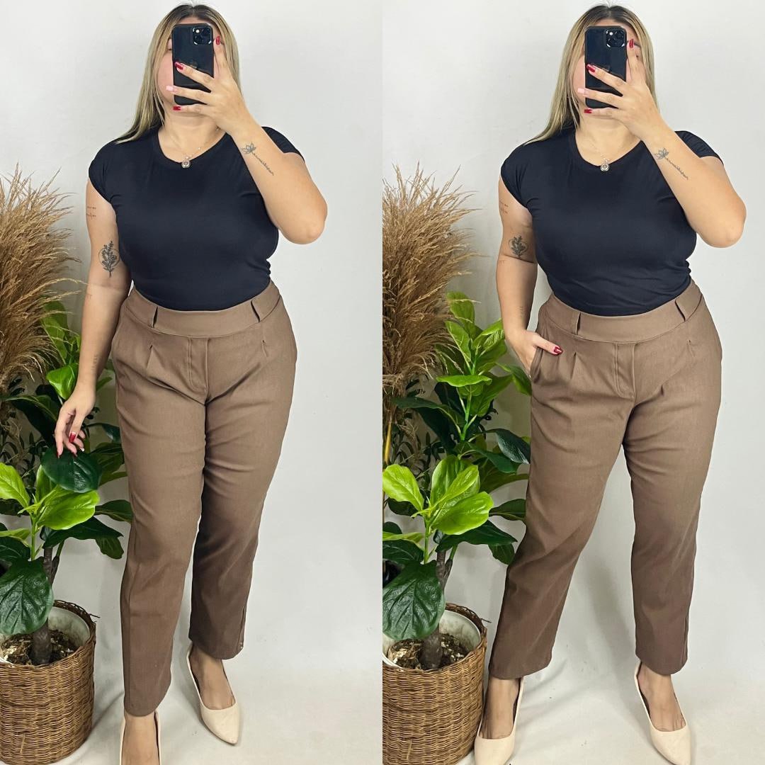 Corporate Regular Size High Waist Pull-Up Pants - Mocha