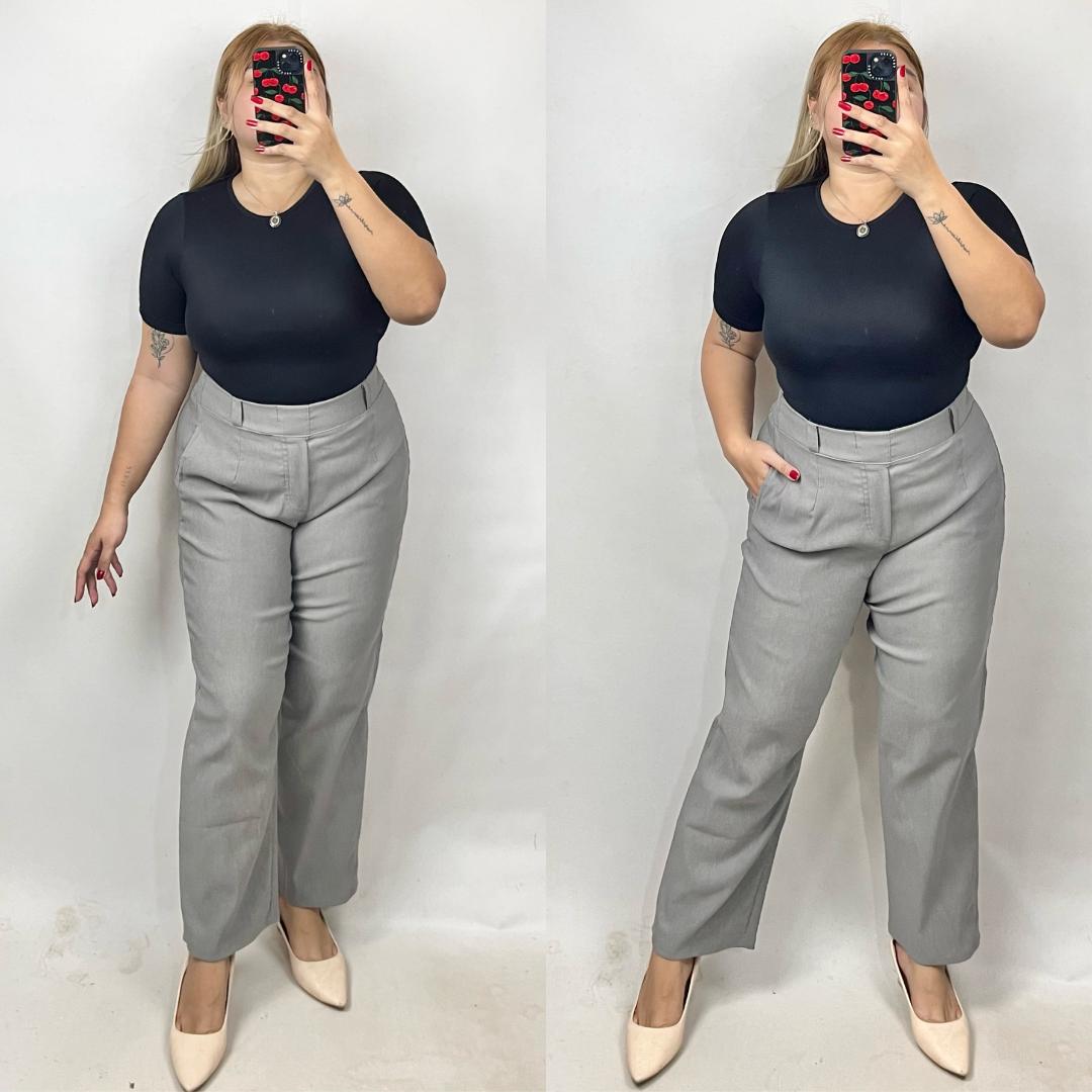 Corporate Plus Size Classic Straight Cut Pants - Ash Gray