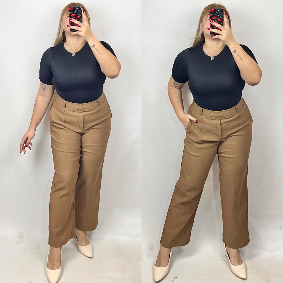 Corporate Plus Size Classic Straight Cut Pants - Brown