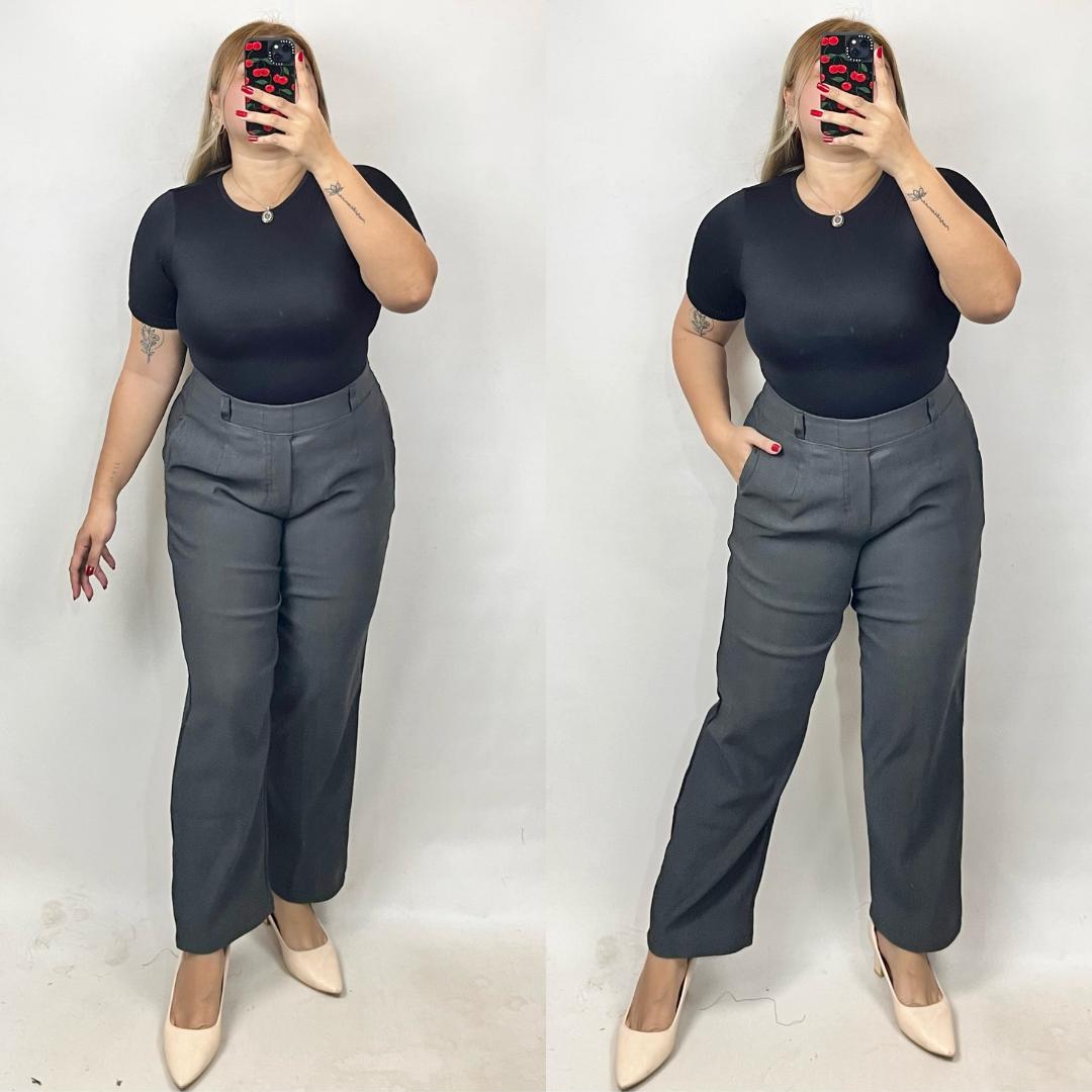 Corporate Plus Size Classic Straight Cut Pants - Dark Gray