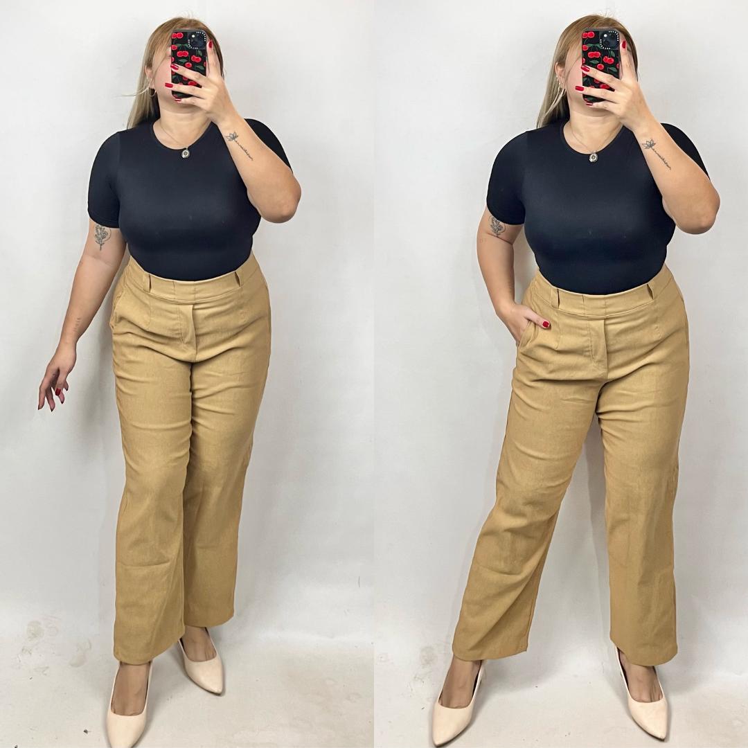 Corporate Plus Size Classic Straight Cut Pants - Khaki