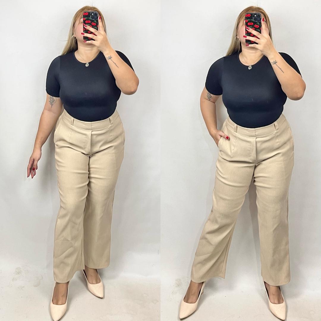 Corporate Plus Size Classic Straight Cut Pants - Latte