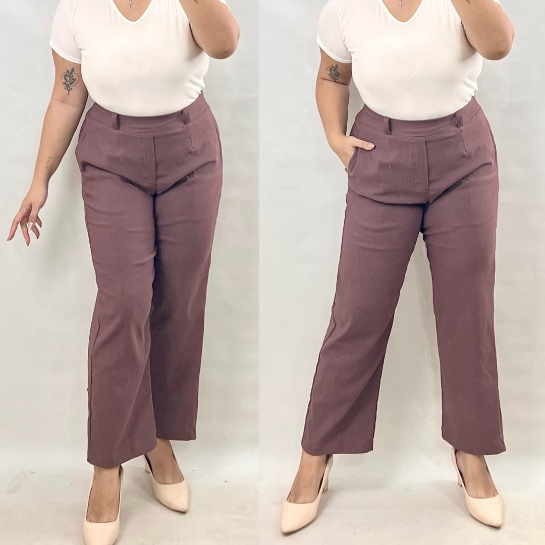 Corporate Plus Size Classic Straight Cut Pants - Mauve