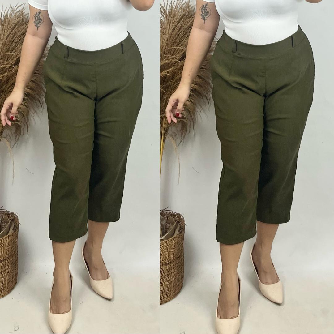 Casual Plus Size Cropped Pedal Pants - Army Green
