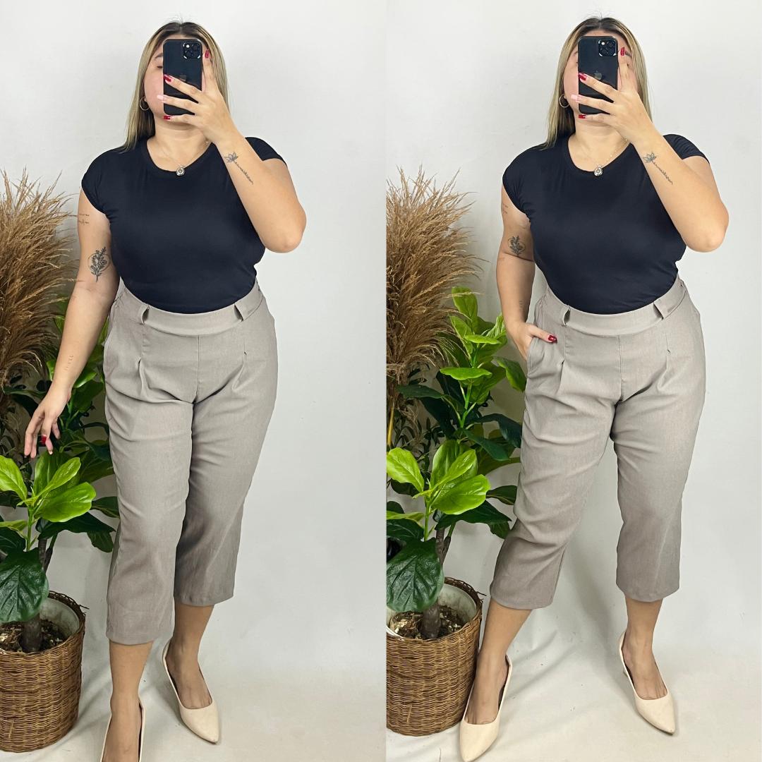 Casual Plus Size Cropped Pedal Pants - Ash Gray