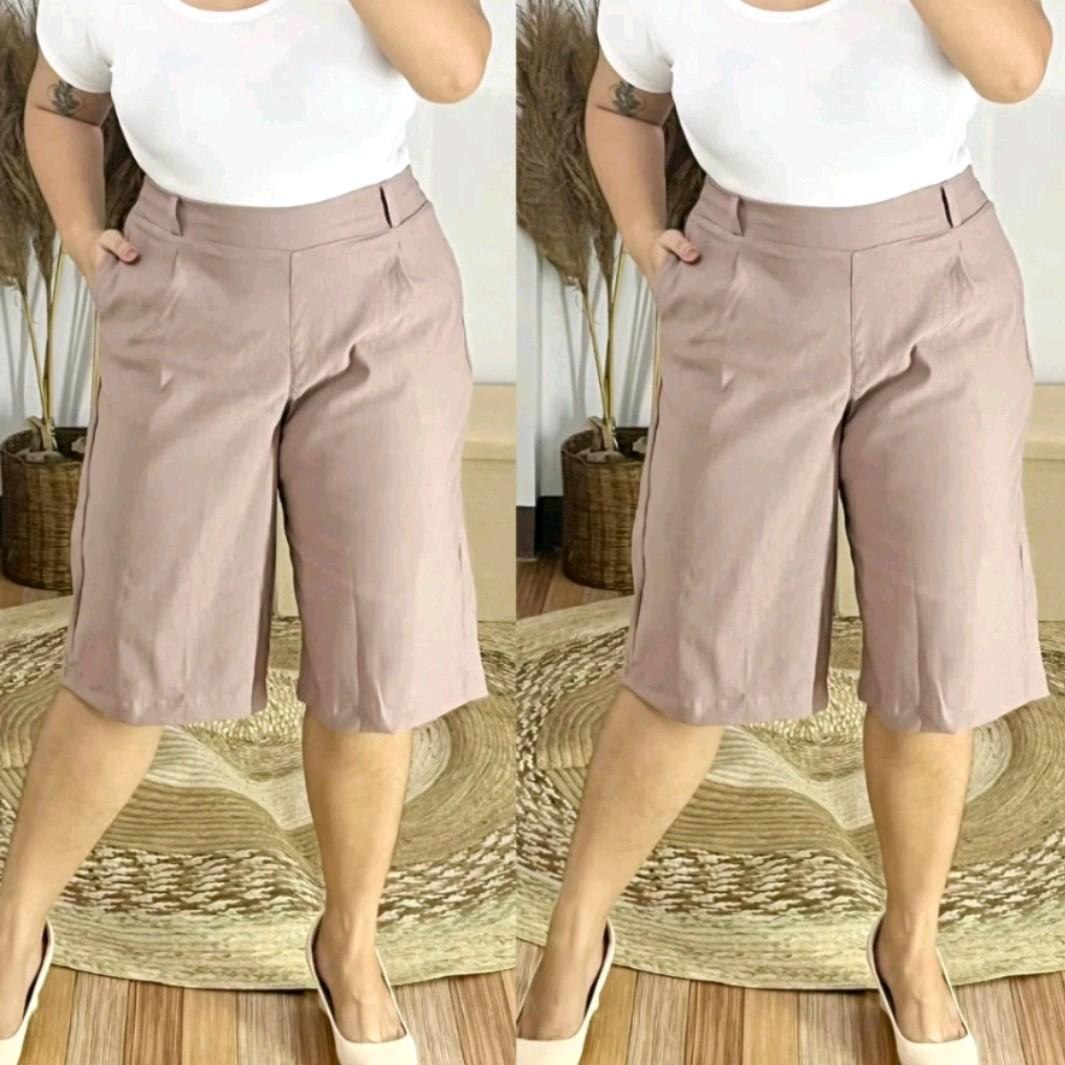 Casual Plus Size Wide Leg Capri Pants - Taupe