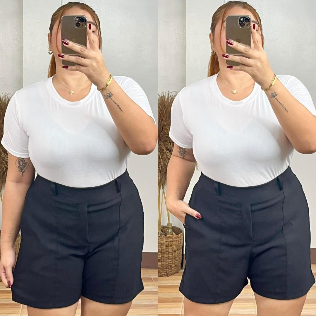 Casual Plus Size Pull-Up Crotch Summer Woven Short - Black