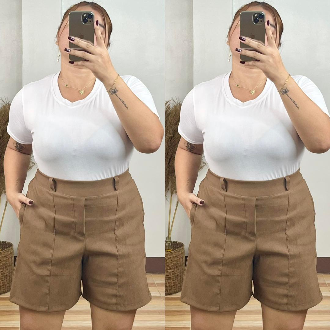 Casual Plus Size Pull-Up Crotch Summer Woven Short - Mocha