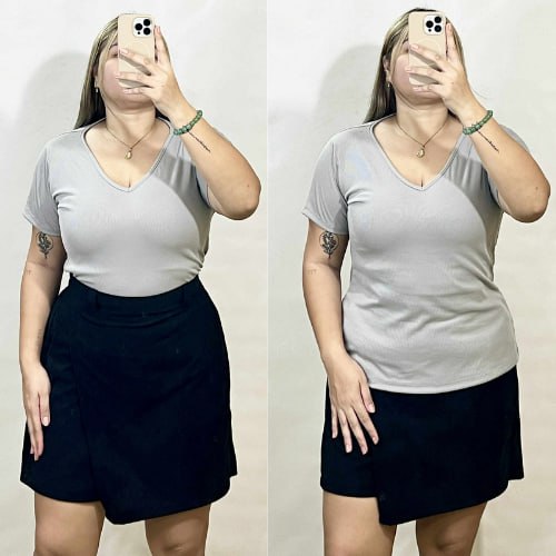 Casual Plus Size V-Neck Full Length Knitted Top - Ash Gray