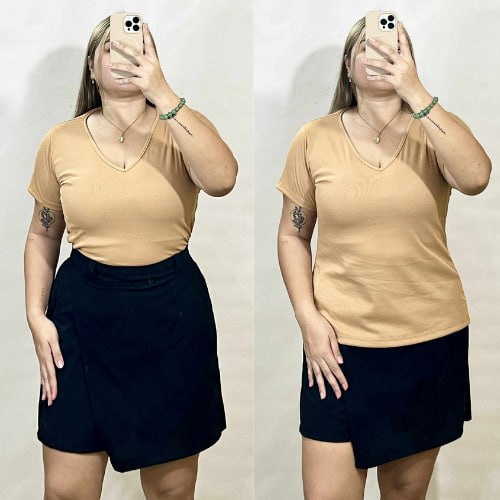 Casual Plus Size V-Neck Full Length Knitted Top - Nude