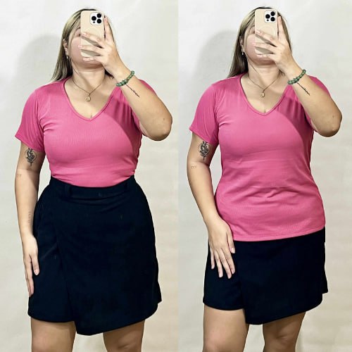 Casual Plus Size V-Neck Full Length Knitted Top - Old Rose