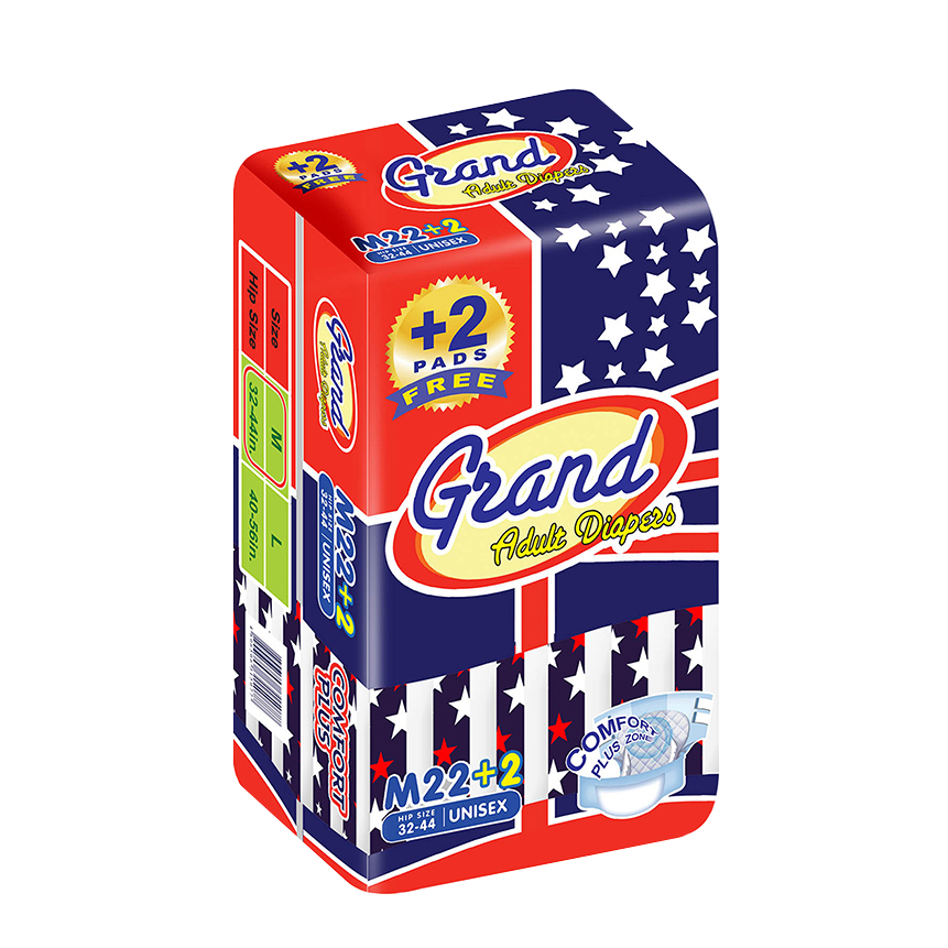 Grand Brand Adult Taped Diaper - Medium - 22 Pieces