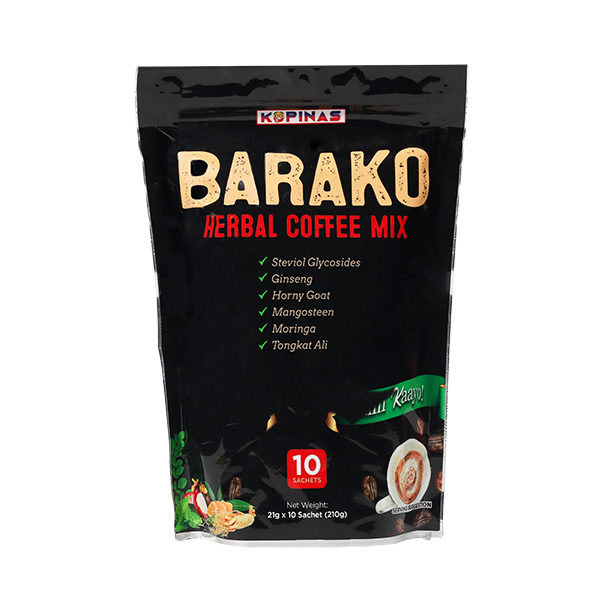 Kopinas Barako Coffee 21g x 10 - Herbal Blend with Tonkat Ali Ginseng Moringa & Horny Goat for Muscle Mass Digestion FDA Approved Beverage - 997KO